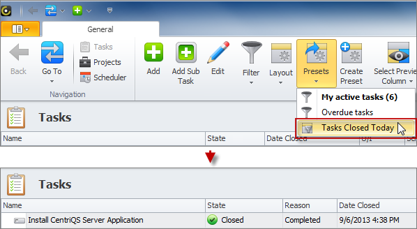 task filter apply preset filter for completed tasks